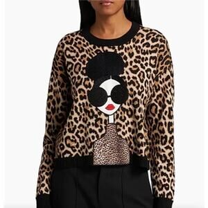 Alice + Olivia Womens Gleeson Stace Face Sweater Multicolor XL NWT